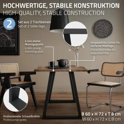2x Tischbeine Trapez Design 60x72 cm Schwarz pulverbeschichtete Stahl Tischgestell für Esstisch Schreibtisch-ECD Germany New