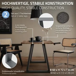 2x Tischbeine Trapez Design 60x72 cm Anthrazit pulverbeschichtete Stahl Tischgestell Esstisch und Schreibtisch-ECD Germany Discount