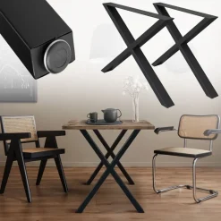 2x Tischbeine X-Design 60x72 cm Schwarz pulverbeschichtete Stahl DIY Tischuntergestell-ECD Germany New