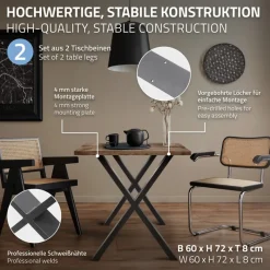 2x Tischkufen X-Design 60x72 cm Anthrazit pulverbeschichtete Stahl Tischgestell für Esstisch & Schreibtisch-ECD Germany Sale