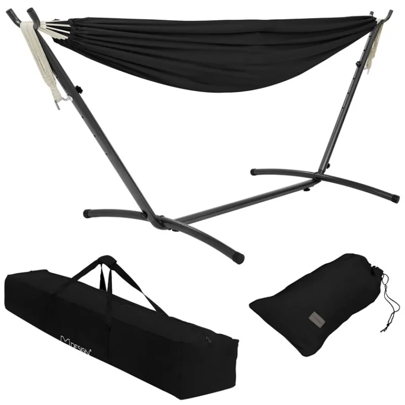 XXL Hängematte mit Stahlgestell bis 250 kg Schwarz inkl. Tragetasche ML-Design-ECD Germany Online