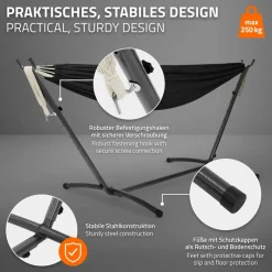 XXL Hängematte mit Stahlgestell bis 250 kg Schwarz inkl. Tragetasche ML-Design-ECD Germany Online