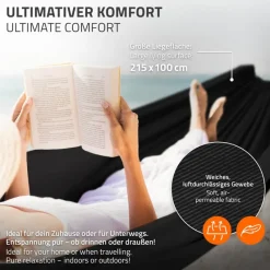 XXL Hängematte mit Stahlgestell bis 250 kg Schwarz inkl. Tragetasche ML-Design-ECD Germany Online