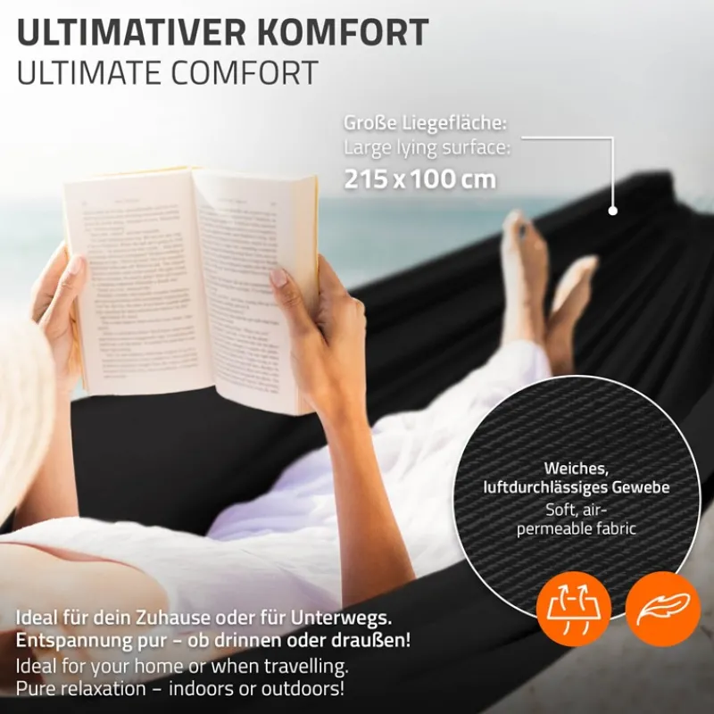 XXL Hängematte mit Stahlgestell bis 250 kg Schwarz inkl. Tragetasche ML-Design-ECD Germany Online