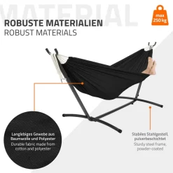 XXL Hängematte mit Stahlgestell bis 250 kg Schwarz inkl. Tragetasche ML-Design-ECD Germany Online