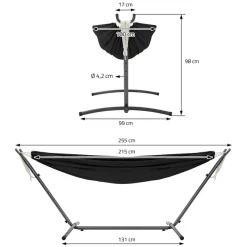 XXL Hängematte mit Stahlgestell bis 250 kg Schwarz inkl. Tragetasche ML-Design-ECD Germany Online
