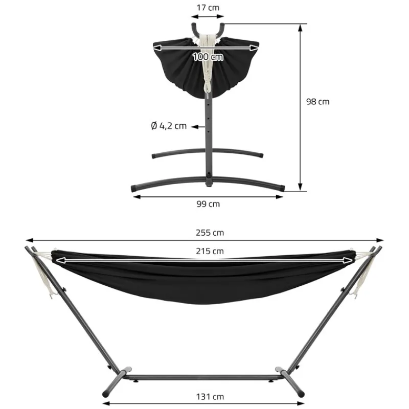 XXL Hängematte mit Stahlgestell bis 250 kg Schwarz inkl. Tragetasche ML-Design-ECD Germany Online