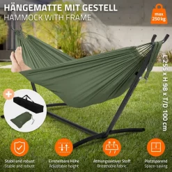 XXL Hängematte mit Stahlgestell bis 250 kg Khaki inkl. Tragetasche ML-Design-ECD Germany Discount