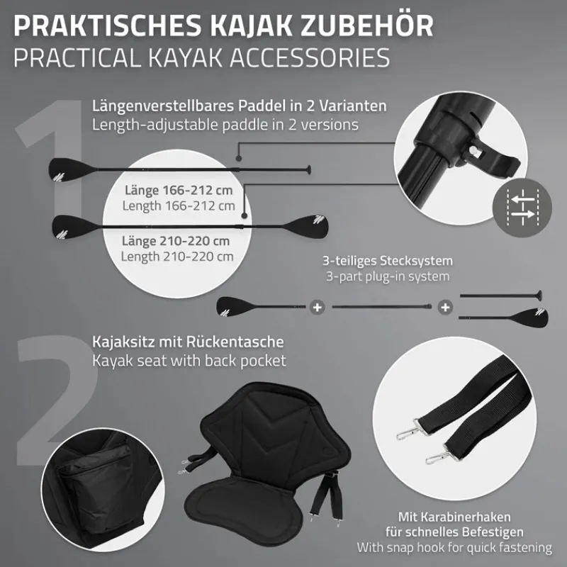 Zubehör Set Kajak Sitz und 2 in 1 Paddel für Stand Up Paddle SUP Board-ECD Germany Discount