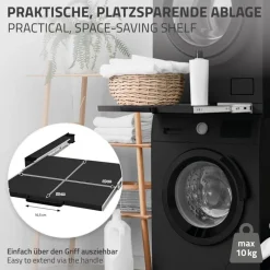 Zwischenbaurahmen für Waschmaschine Verbindungsrahmen mit ausziehbarer Ablage 60x60 cm in Schwarz ML-Design-ECD Germany Hot