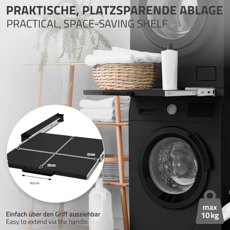 Zwischenbaurahmen für Waschmaschine Verbindungsrahmen mit ausziehbarer Ablage 60x60 cm in Schwarz ML-Design-ECD Germany Hot