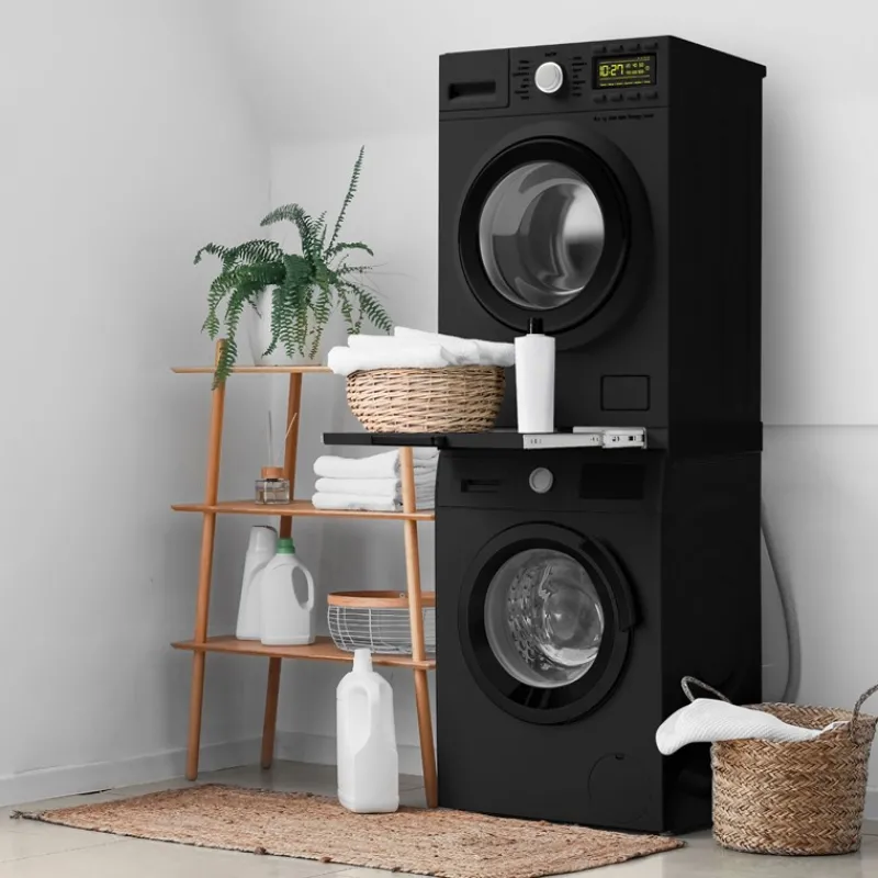 Zwischenbaurahmen für Waschmaschine Verbindungsrahmen mit ausziehbarer Ablage 60x60 cm in Schwarz ML-Design-ECD Germany Hot