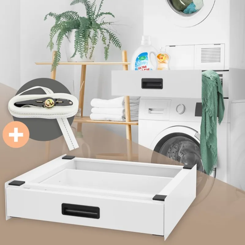 Zwischenbaurahmen für Waschmaschine Verbindungsrahmen mit Schublade 60,5x54 cm in Weiß ML-Design-ECD Germany Online