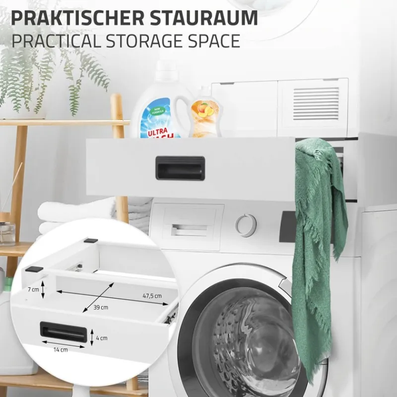 Zwischenbaurahmen für Waschmaschine Verbindungsrahmen mit Schublade 60,5x54 cm in Weiß ML-Design-ECD Germany Online