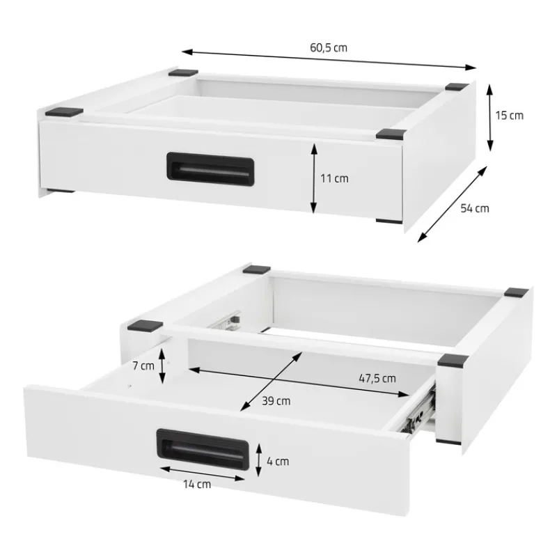Zwischenbaurahmen für Waschmaschine Verbindungsrahmen mit Schublade 60,5x54 cm in Weiß ML-Design-ECD Germany Online