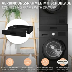 Zwischenbaurahmen für Waschmaschine Verbindungsrahmen mit Schublade 60,5x54 cm in Schwarz ML-Design-ECD Germany Sale